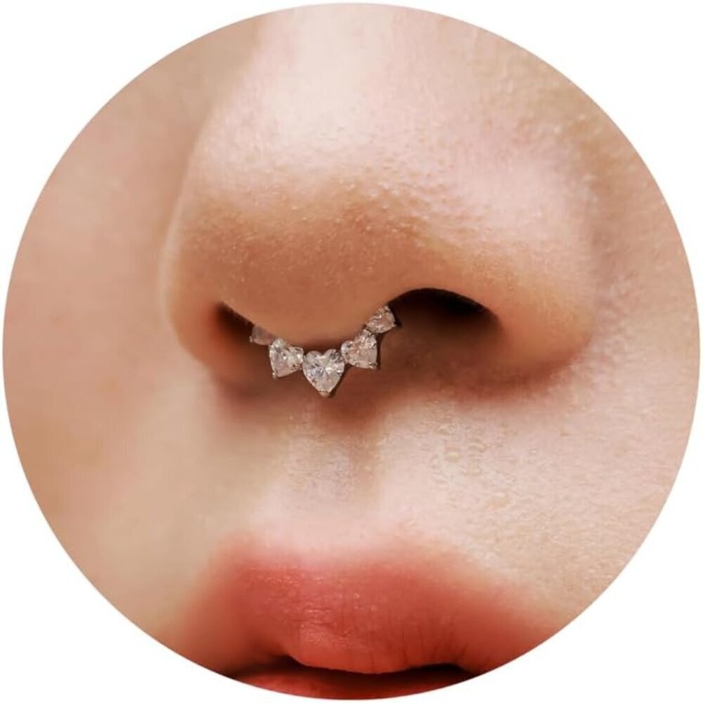 Titanium Heart Shape CZ Septum Ring 8mm Clicker Body Jewelry Hypoallergenic